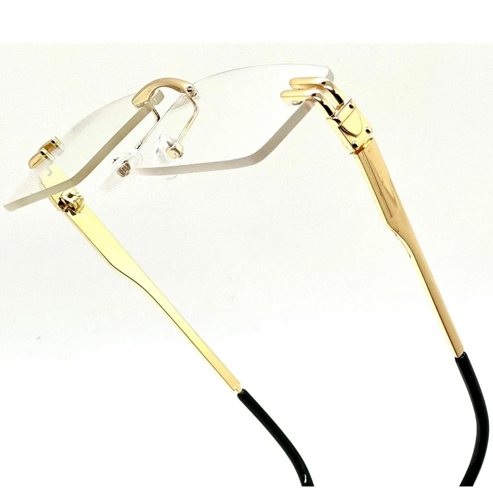 Rimless Sunglasses Men Rectangle Gold Frame Clear Lens Fashion Eyewear UV400 New